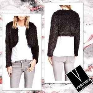 Vertigo Faux Fur Cropped Shrug in Black XL